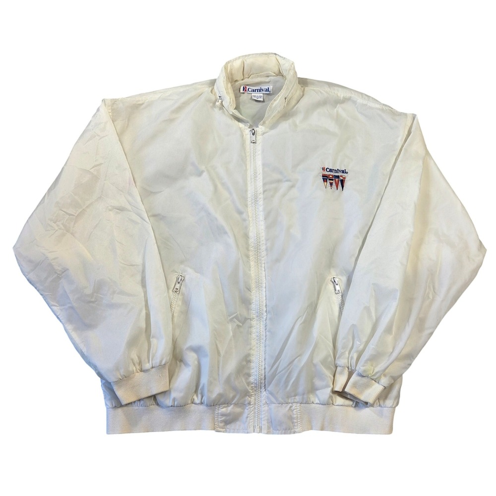 Vintage Carnival Cruise Line Windbreaker Jacket White Mens Medium 90s Full Zip